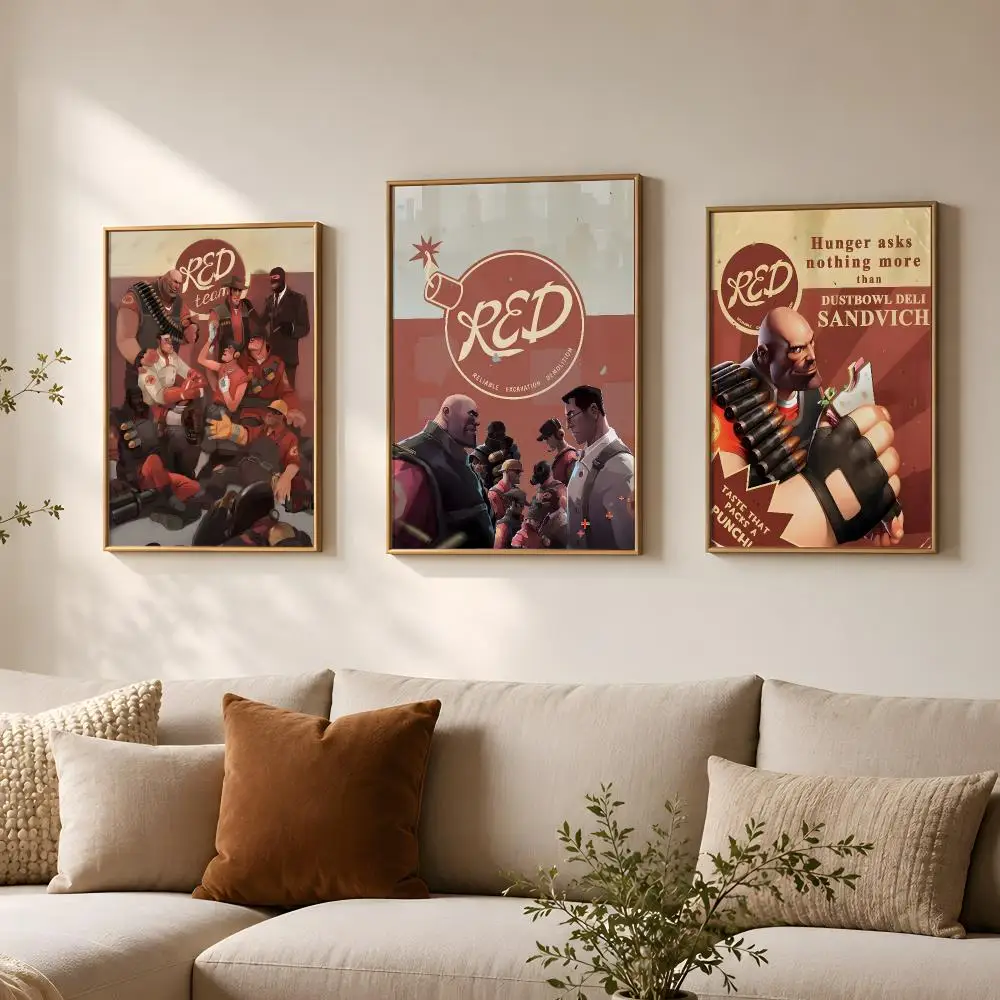 Video Game T-Team Fortress 2-S Poster Vintage Self Adhesive PP Wall Art for Living Room Bar Bedroom Home Decor Gift