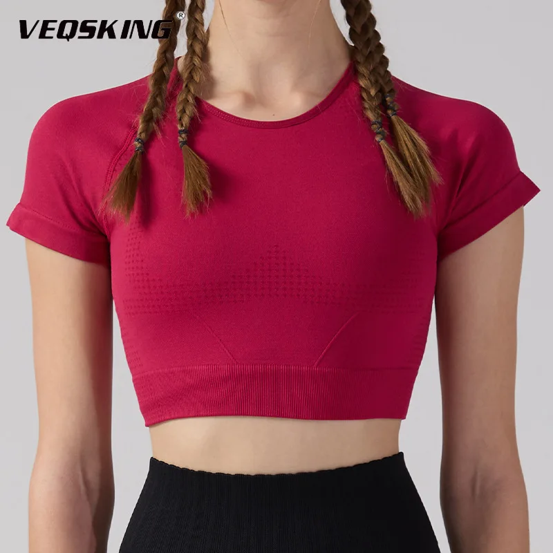 

Women's Yoga Suit Short Sleeved Top, Summer Tight Fitting Quick Drying Sports Cycling Exposed Navel Fitness Breathable Suit