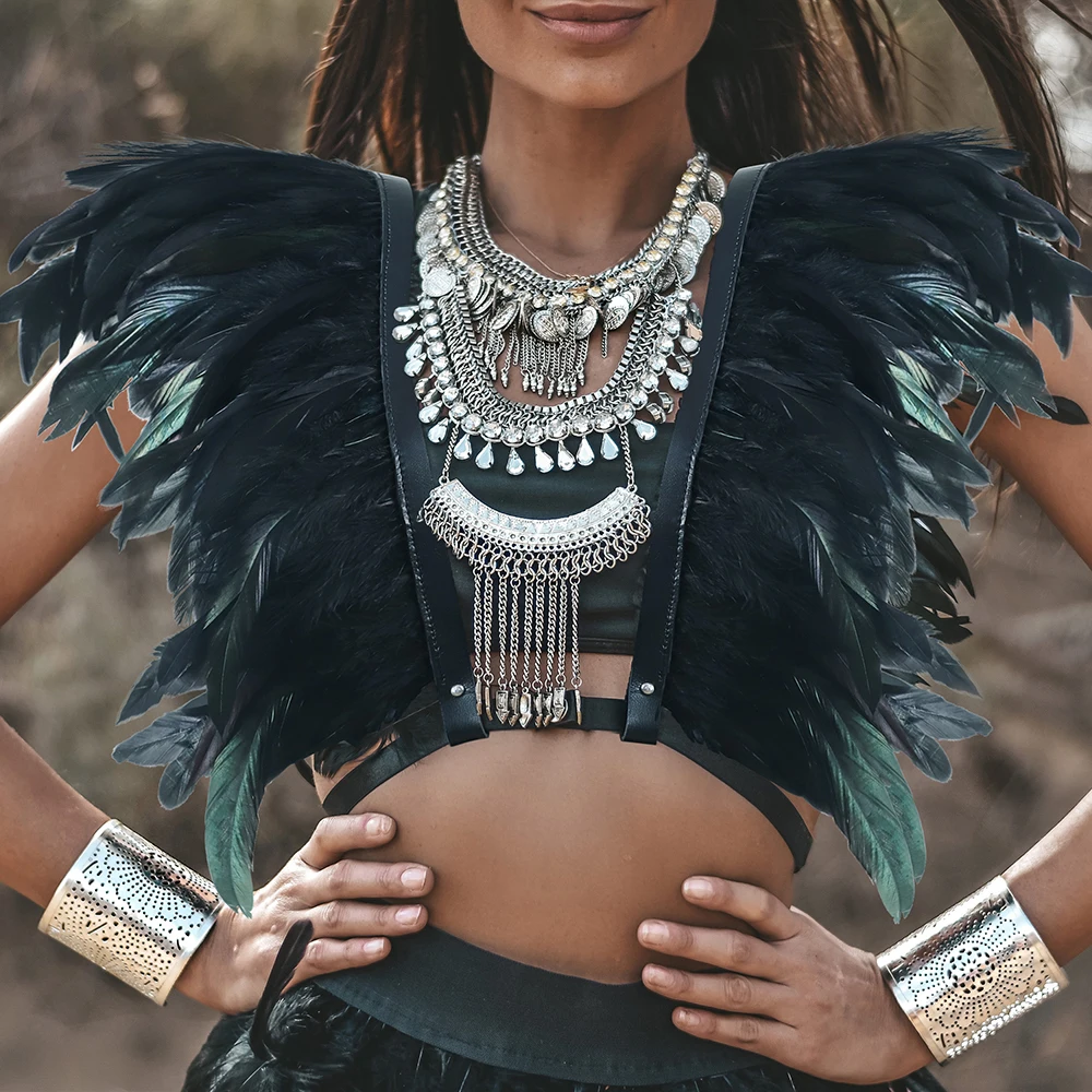 Black Yard Natural Rooster Tail Feathers Boa Trim Chicken Plumes Scarf for Christmas Carnival Party Dress Clothing Shawl