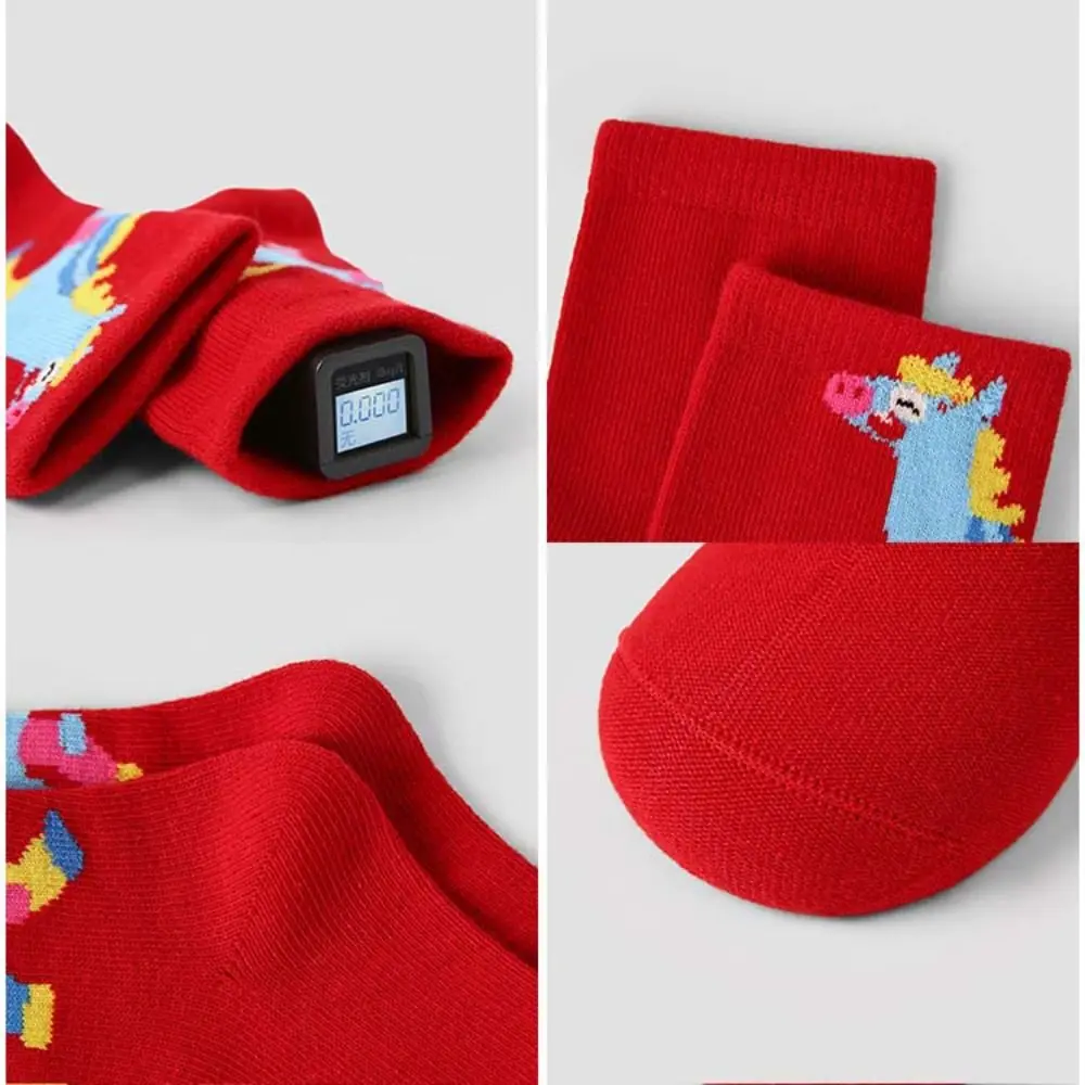 

Breathable Chinese Style New Year Socks Cartoon Funny Children Red Socks Good Luck Horse Year Red Socks Gifts