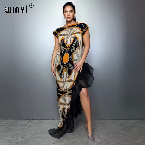 WINYI Summer Pleated dress Irregular dress Loose boho robe Maxi Long Femme Vestidos holiday Elegant evening dress abaya
