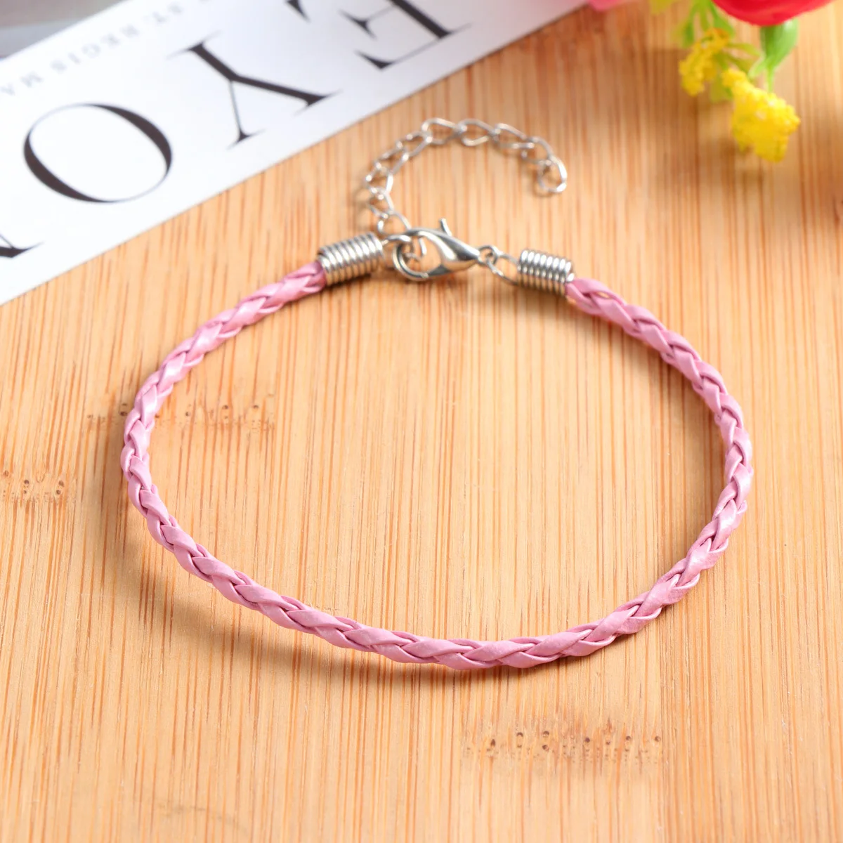 

50Pcs Multi Color Bracelet Cords 3mm Plaited DIY Jewelry Making Charms Lobster Claw Clasp Handicrafts Gift