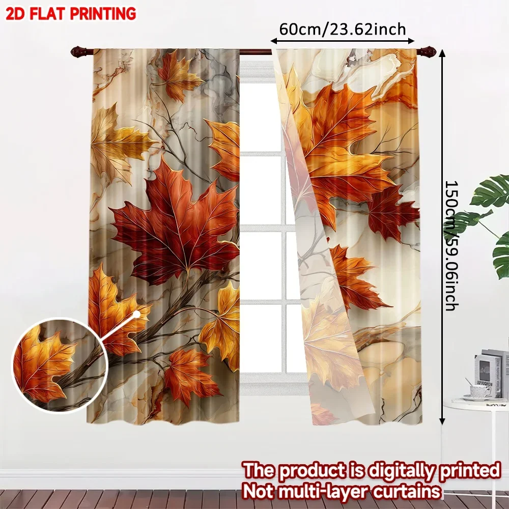 2pcs Autumn Leaves Curtains  Vibrant Red Orange Yellow Fall Foliage Pattern for Warm Cozy Bedroom Living Room Decor