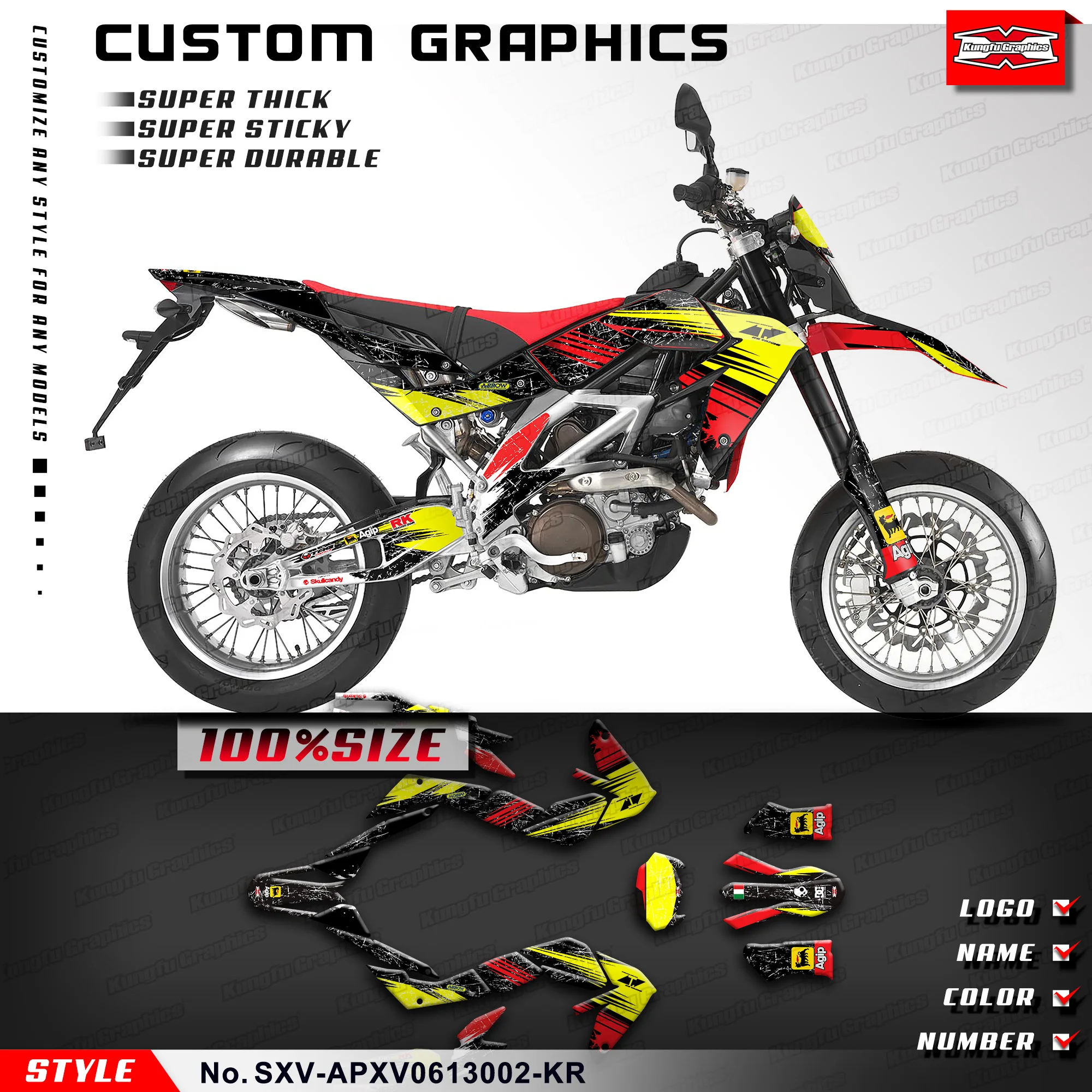 KUNGFU GRAPHICS Racing Graphics Glossy Laminate for Aprilia SXV 450 550 2006-2013, SXV-APXV0613002-KR