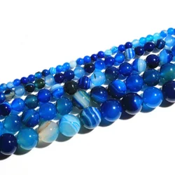 15inch Natural Round Blue Striped Agate Loose Beads 4/6/8/10 Mm for Jewelry Making DIY Beadbracelet and Exquisite Gift