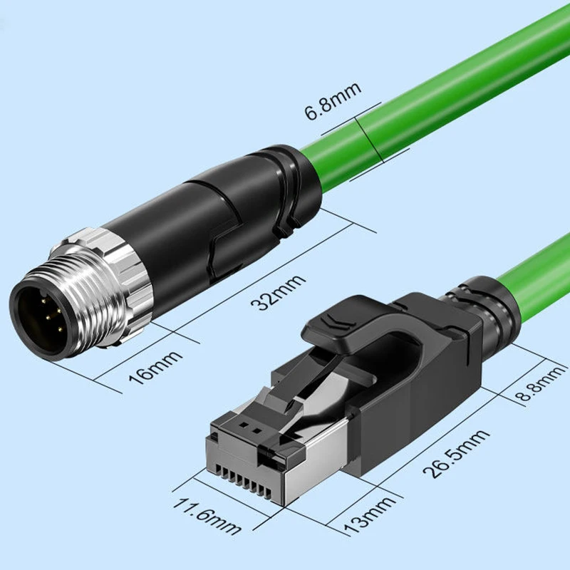 M12 8Pin A/D/X-type Connector to RJ45 Industrial Ethernet Cable CAT6A M12 4Pin A/D/X-Code Sensor Wire compatible withSICK Cognex