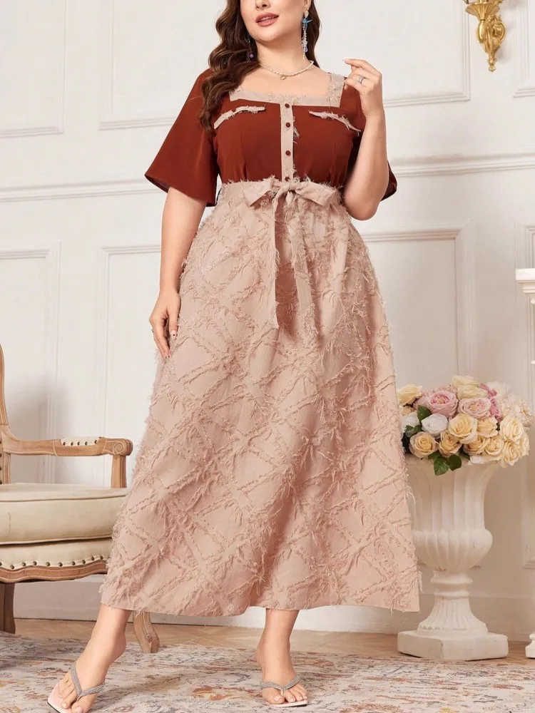 L-4XL 플러스 사이즈 의류 이브닝 드레스 여성 의류 로브 반팔 스트리트 스타일 캐주얼 빅 사이즈 오버사이즈 맥시 드레스