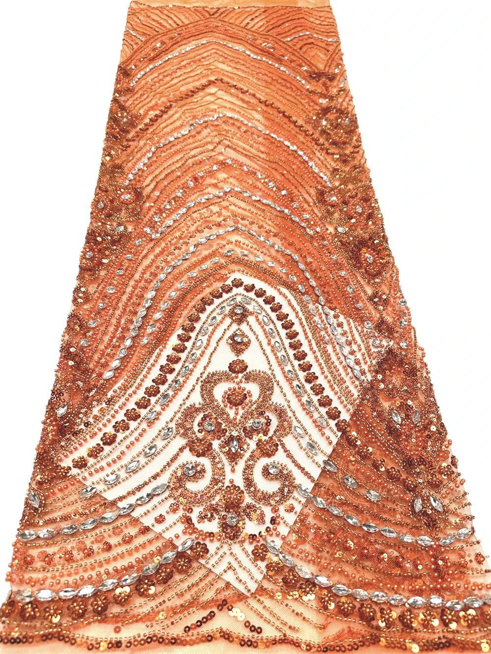 Luxury French African Handmade Embroidery Crystal Stone Beads Lace High Quality Nigerian Sequin Lace Fabric For Wedding Dresses