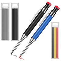 Metal Solid Carpenter Pencils Set Deep Hole Mechanical Pencil With Refill Leads Marking Tool Woodworking Deep Hole Marker Pen