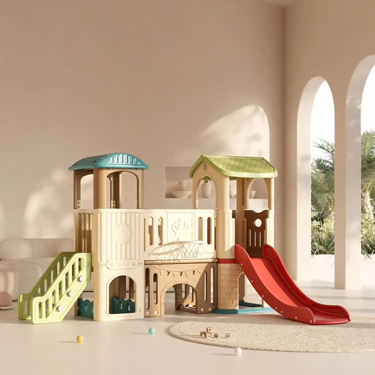 عرض ساخن لعام 2025، منزل لعب للأطفال في الهواء الطلق، مجموعة ملعب منزلق بلاستيكي صغير، منزل لعب للأطفال مع شريحة