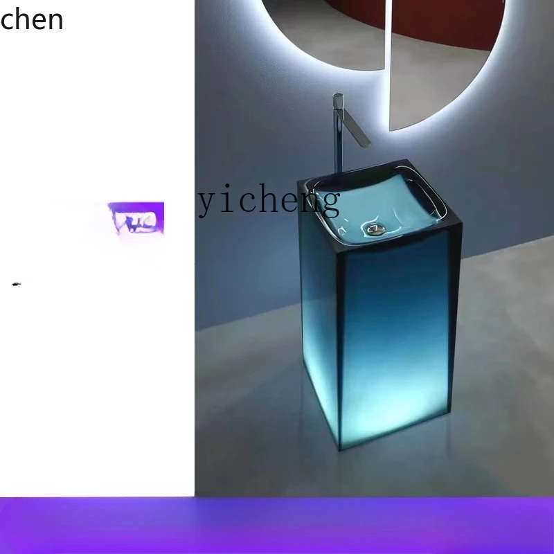 ZML integrated floor-to-ceiling bathroom outdoor courtyard hand wash basin color transparent resin art column basin
