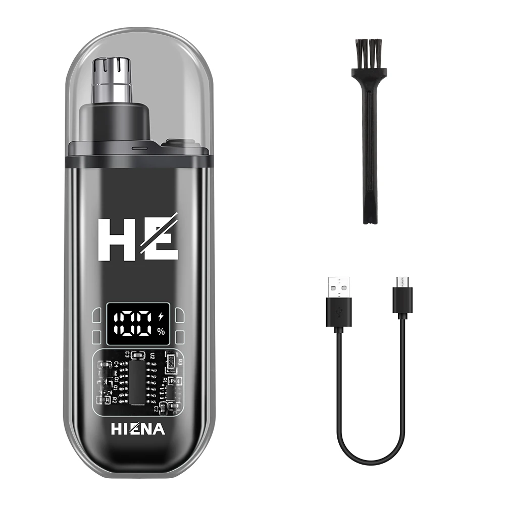 HIENA USB Rechargeable Nose Hair Trimmer for Men, LED Display Painless Waterproof Electric Grooming Tool