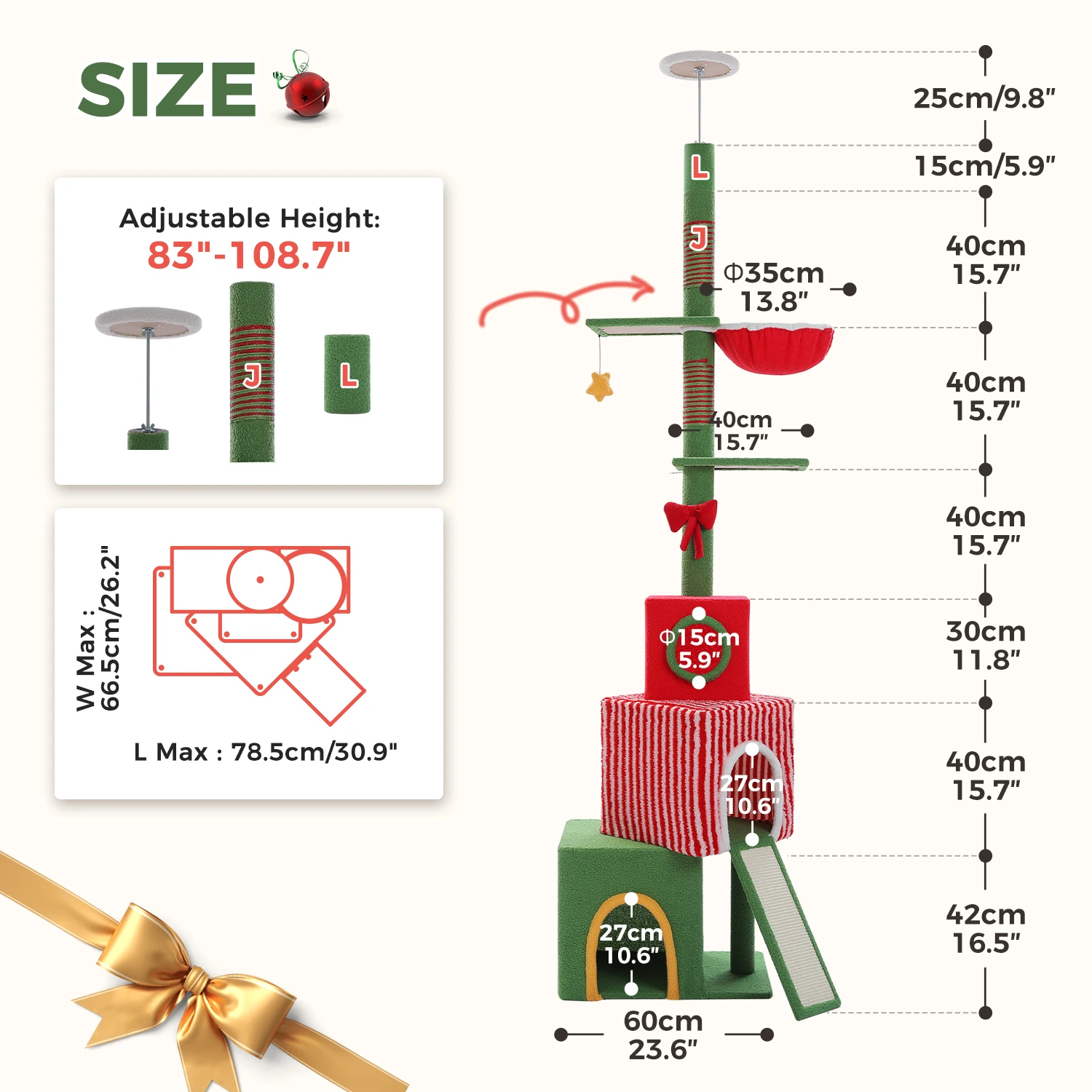 Weihnachts-Katzenbaumturm mit rot-grünem Eigentumswohnung, mehrstufiger Katzenturm mit Sisal-Kratzbäumen, Katzenmöbel für Hauskatzen – Detail 33