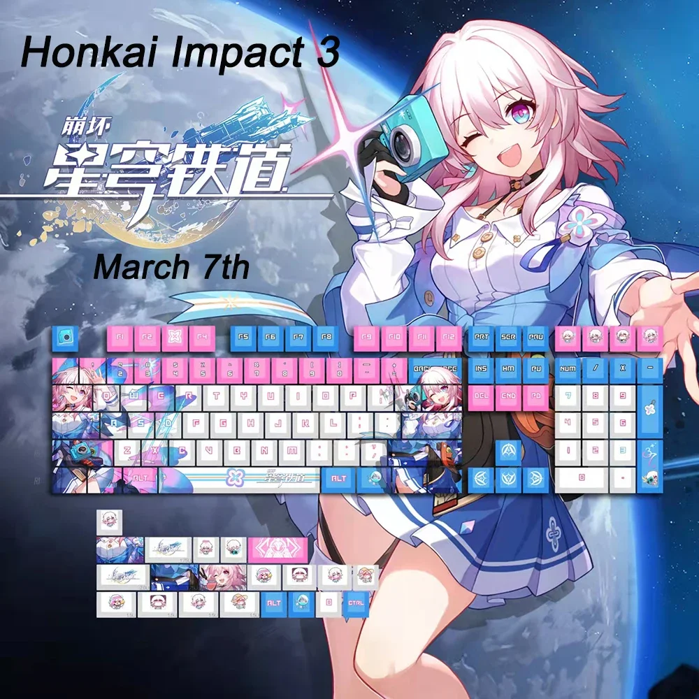128 Tastenkappen für Genshin Impact und Honkai Impact 3, Cherry Anime Hu Tao Elysia PBT Cosplay Tastenkappen für MX-Schalter-Tastaturen – Detail 26