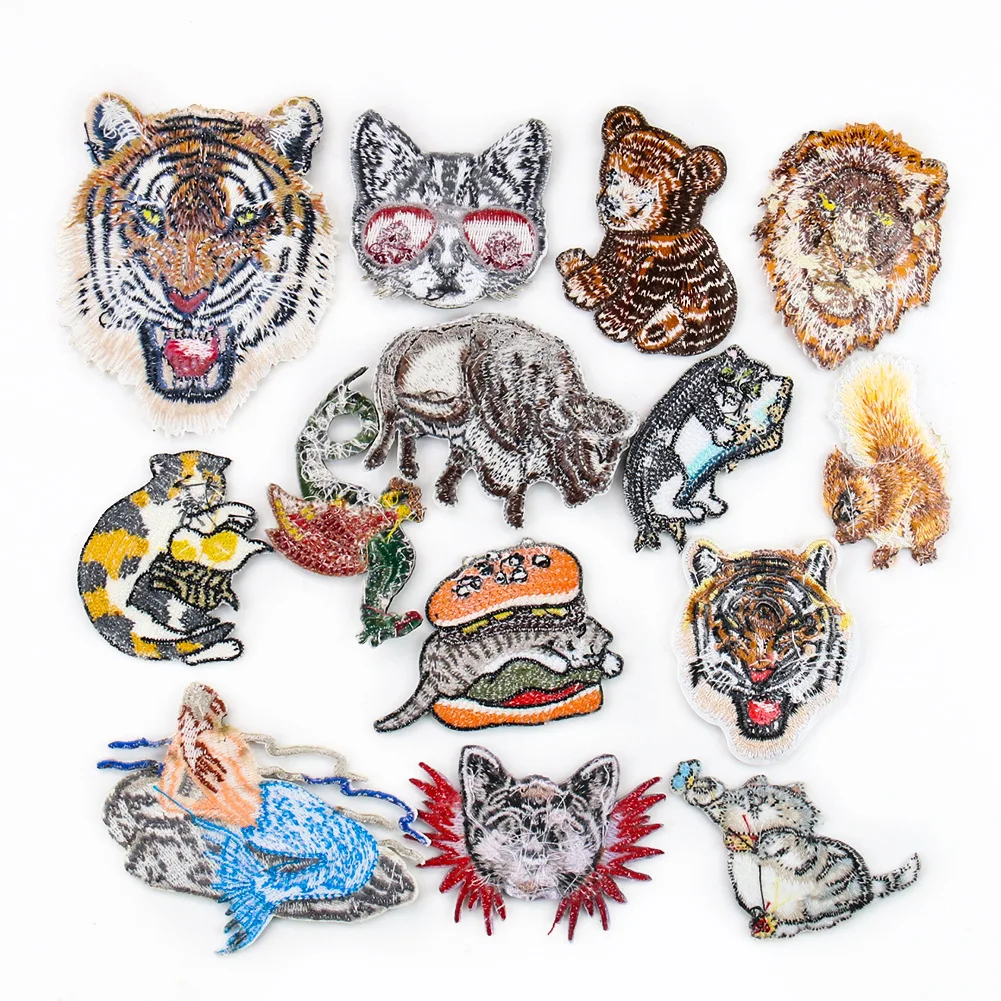 3pcs/lot Cartoon Tiger Cat Embroidery Iron On Clothing Patches Stickers Bag Decoration Hat Jeans Animal Badge Sewing Accessories