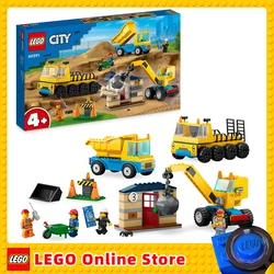 LEGO 60391 City Construction Trucks and Wrecking Ball Crane with Demolition Bulb Toy Excavator Dumper Transport Vehicles