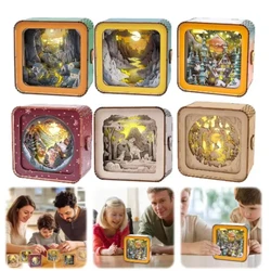 Christmas Wooden Puzzles 3D Night light Wood Art Nightlight DIY Craft Home Desk Decor Gifts for Xmas Birthday Wedding Decoration