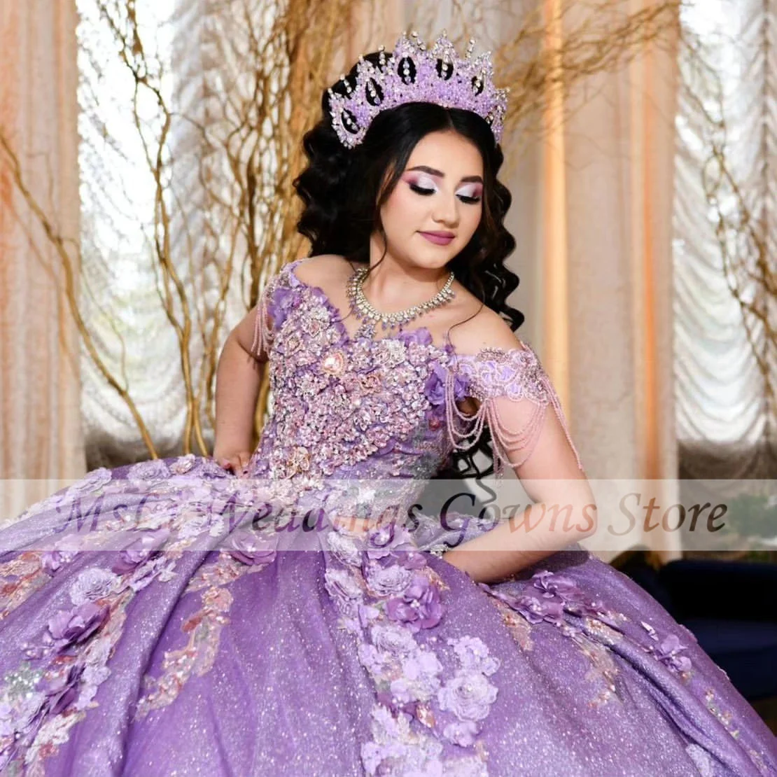 Luxury Purple Quinceanera Dress Appliques Beads Sweet 15 16 Birthday Party Gown Princess Ball Gowns vestidos de fiesta