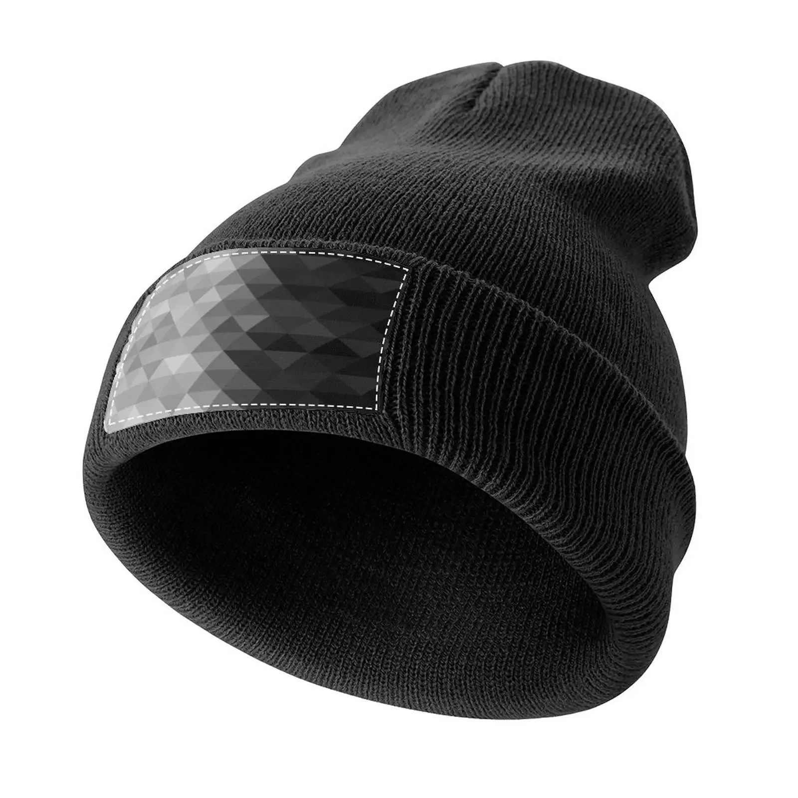 

Grayscale triangle geometric squares pattern Knitted Cap fishing hat Rugby New Hat Man Women's