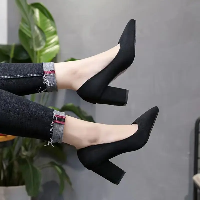 Shoes for Women 2024 Round Toe Moccasins Black Super High Heel Ladies Summer Footwear Square Heels Beau Today Quality Young E 39