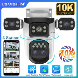 LS VISION 20MP 10X Zoom Three Screens WiFi IP Camera Wireless Outdoor 10K Four Lens PTZ Human Auto Tracking Surveillance Cameras