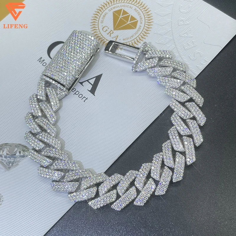 

Hot Sale Miami Hip Hop Bracelet 14mm Ice out 925 Sterling Silver Cuban Link Chain Bracelet Moissanite Diamond Jewelry