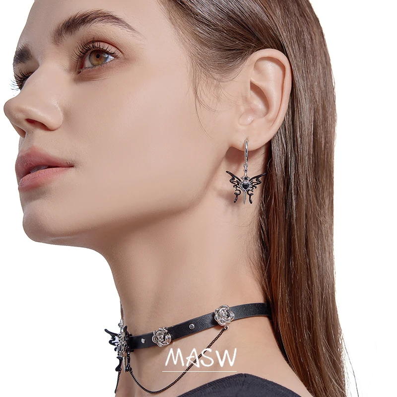 MASW Original Design Popular Cool Style Black Butterfly Earrings For Girl Women Party Gift Modern Jewelry 2024 New Trend