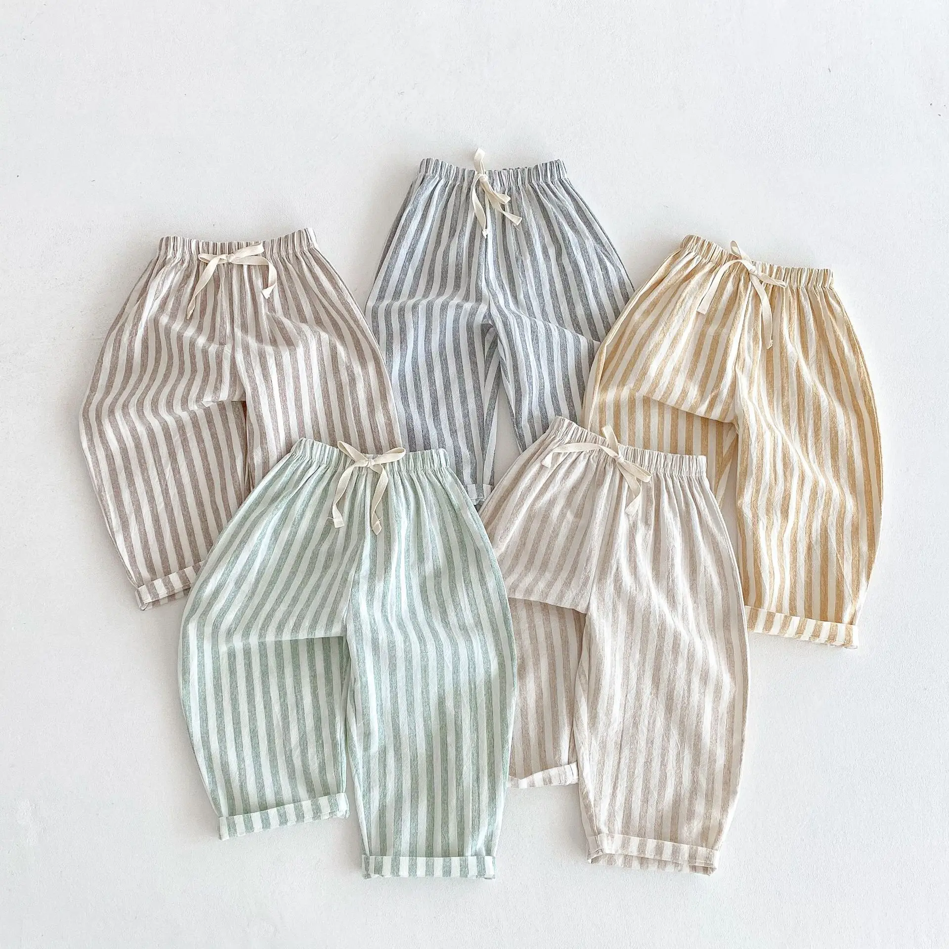 

2026 Summer New Children Casual Pants For Boys Girls Loose Striped Trousers Baby Thin Cotton Mosquito Proof Pants Kids Clothes
