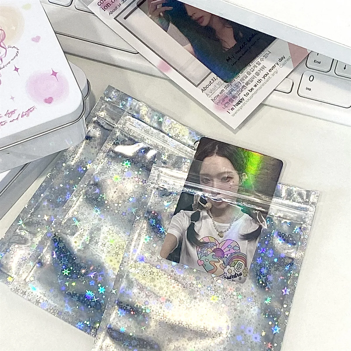 MINKYS ins Silvery Star 50pcs/pack Kpop Toploader Card Photocard Storage Bag Idol Photo Cards Protective Case Stationery