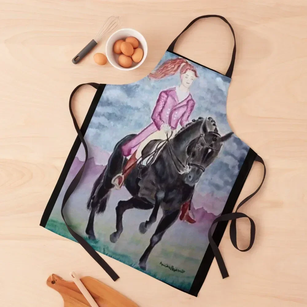 

Dressage training black stallion watercolor painting Apron Kitchen Household Items Woman Work Apron