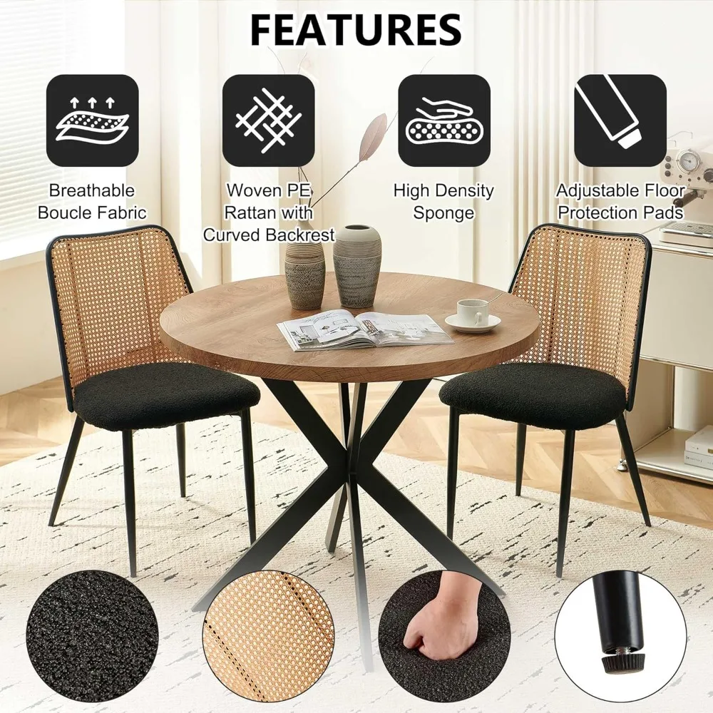 طاولة طعام مستديرة مع كراسي الروطان، وطاولة طعام حديثة ومجموعة كراسي مع طاولة و4 كراسي لتناول الطعام منجدة #4