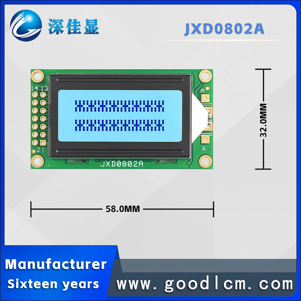 Manufacturer 0802 small-sized character dot matrix screen JXD0802A STN grey Positive Russian characters LCM module