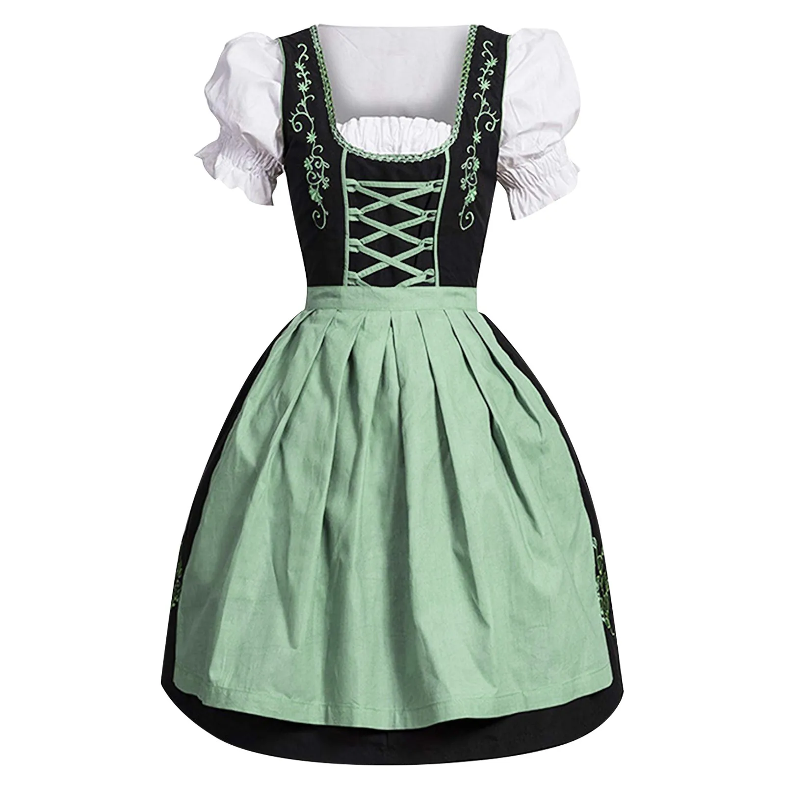 Women's Dermany Oktoberfest Beer Dress Women Vintage Carnival Costumes Ladies Short Sleeve Ruffled Neck Dirndl Dresses 2024