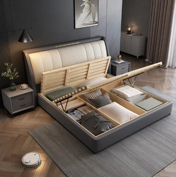 

*e for Hot Sale Light Luxury Double Leather Bed 1.8m Modern Italian Minimalist Queen Size Bed Nordic Wedding king Size Bed*