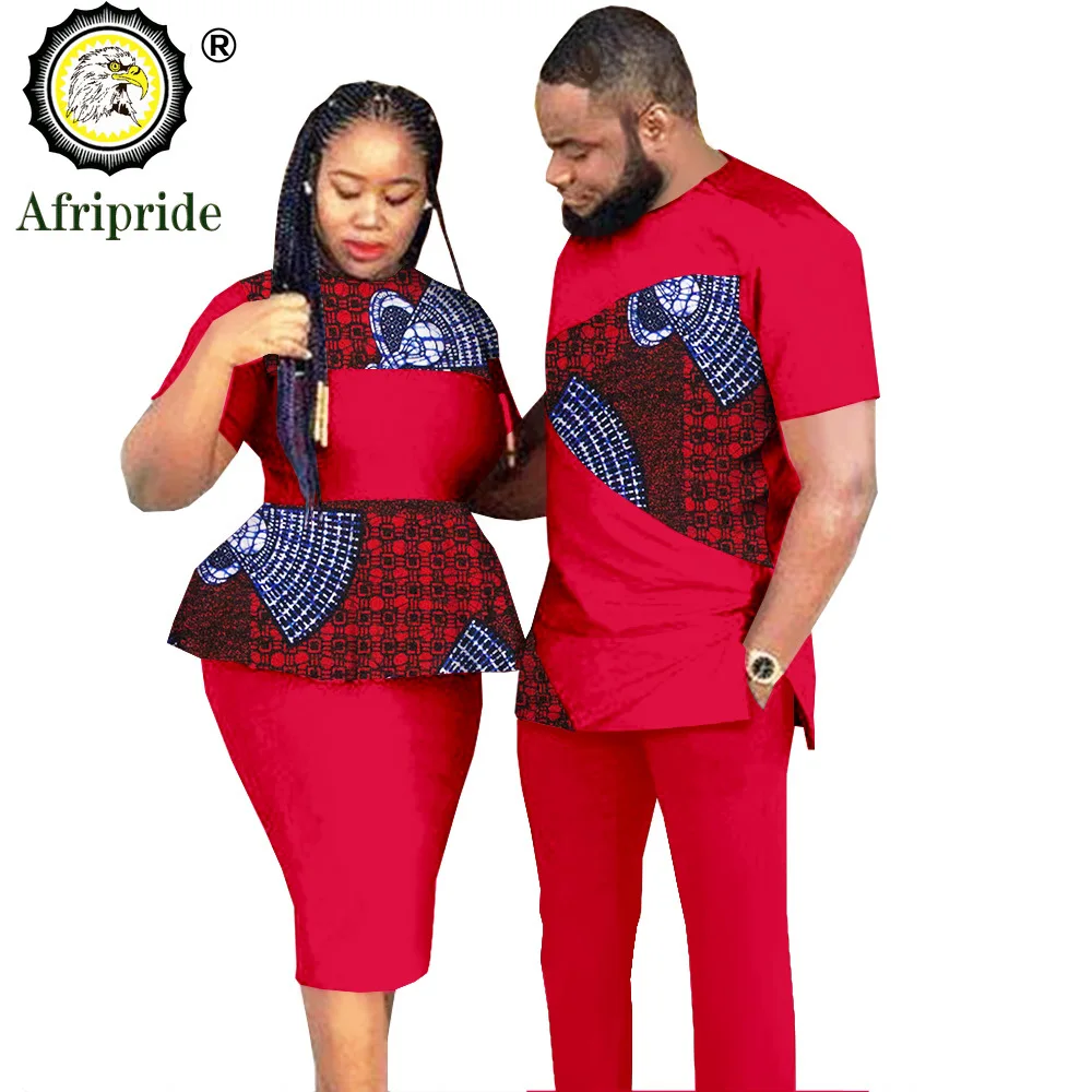 African Couples Clothing Outfits Men and Women Wear Wedding Party Ankara Wax Print Fashion AFRIPRIDE S20C010