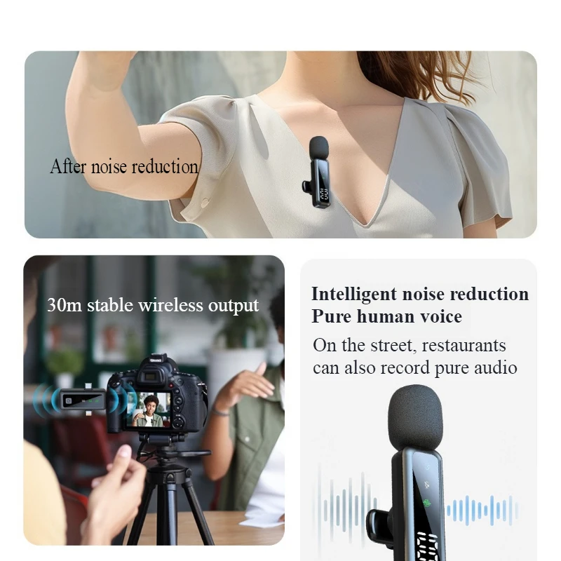 H67Single Mic Digital Display TypeC Interface Wireless Lavalier Mic Outdoor Live Broadcast Noise Reduction Convenient Mini Model