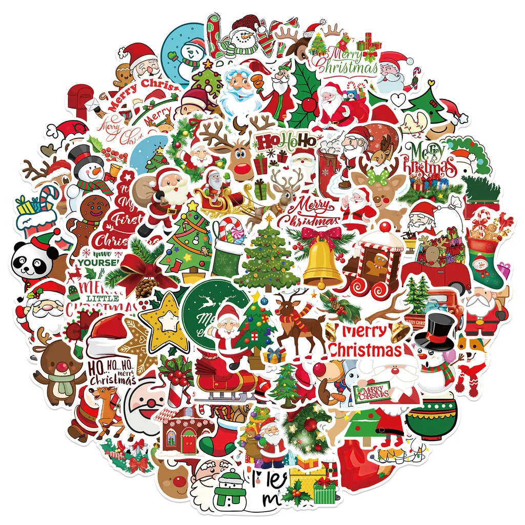 Christmas Holiday Vintage Style Stickers 100pcs Festive Printed Decals for Journal Collage and Gift Box Giajar Sticker Store