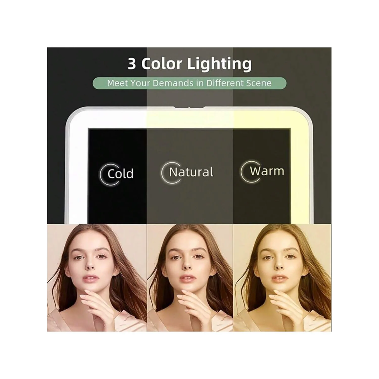 Specchio per trucco da viaggio a LED con ricarica USB con 3 colori di illuminazione, superficie lucida, portatile pieghevole per tavolo da trucco, ricaricabile