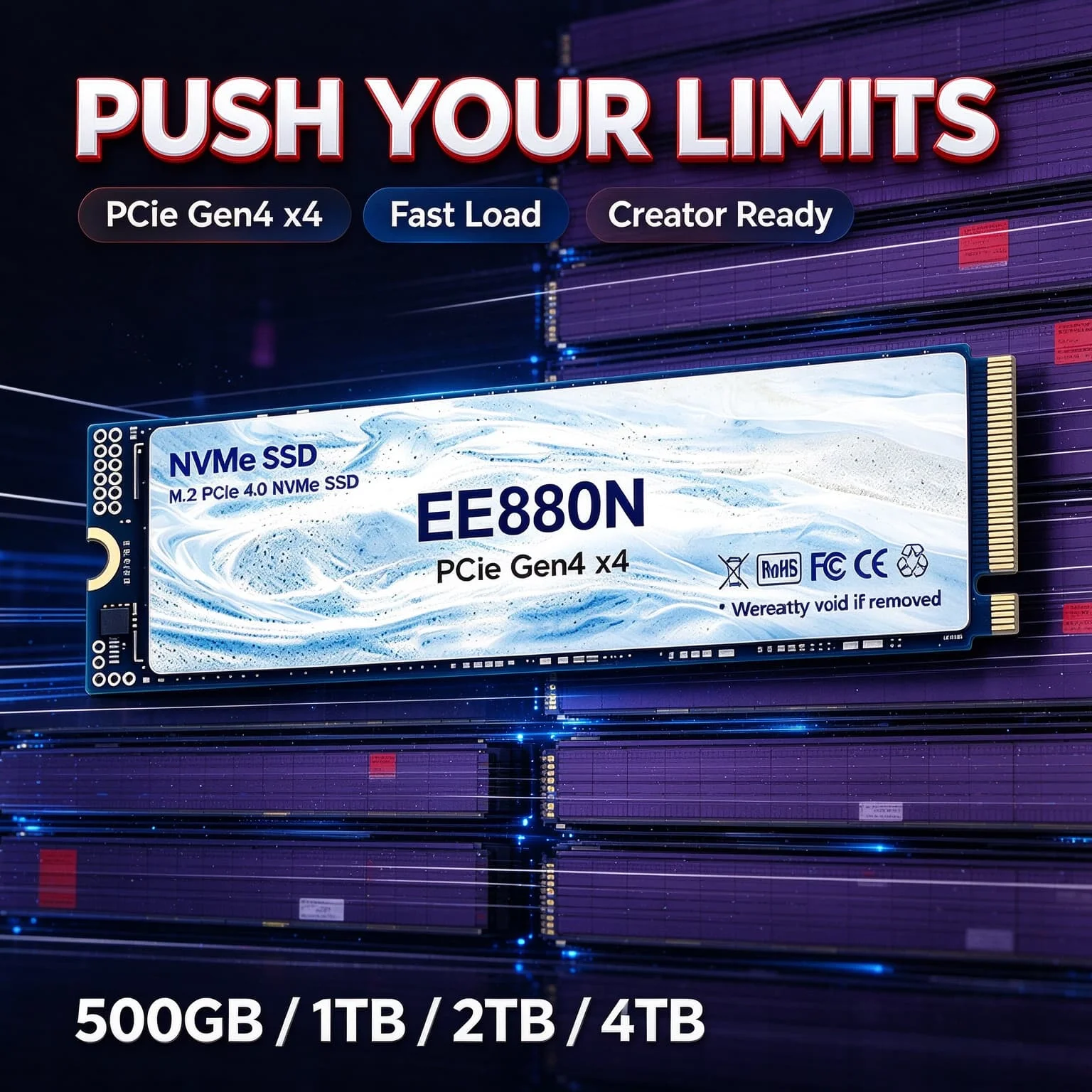 High Performance Integrated Solid State Drive EE880N M2 NVMe PCIe Gen4 SSD New 500GB 1TB 2TB 4TB Game Work PC HDD