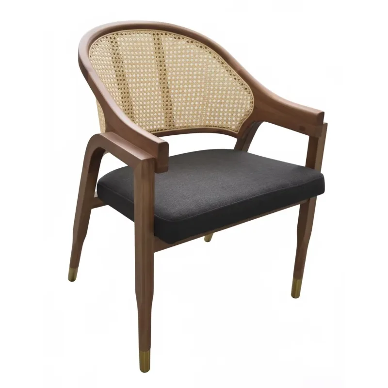 Medieval modern grey cane dining chairs, with upholstered seats in a restaurant or hotel restaurant