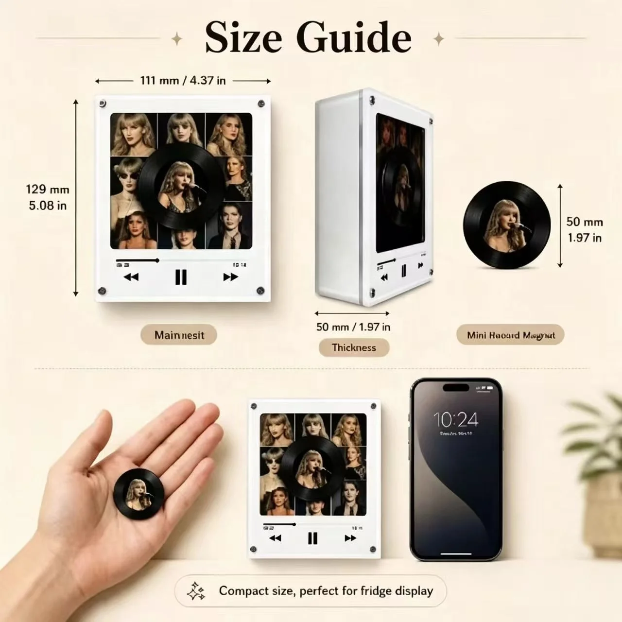 Custom Acrylic Blank NFC Sensor Rotating Disc Audio Fridge Magnet Night Light Replaceable Records Vinyl CD Recorder Music Box