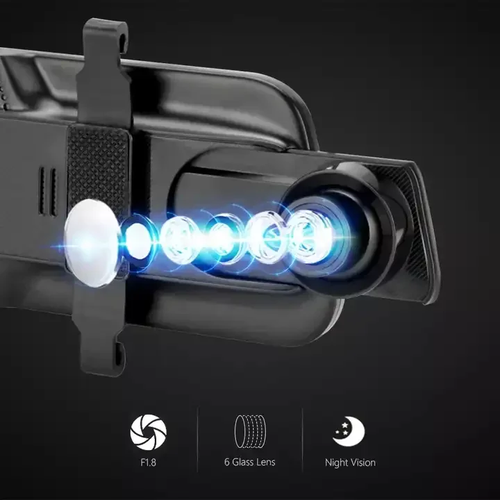 10'' Mirror Dash Cam Night Vision 1080P FHD Full Touch Screen Front and Rear View Backup Camera for Cars