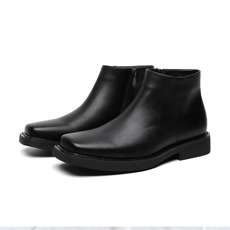 Botas Chelsea británicas de lujo para hombres, zapatos de cuero de diseñador, botines de punta cuadrada Vintage, botas de negocios, otoño e invierno, nuevo