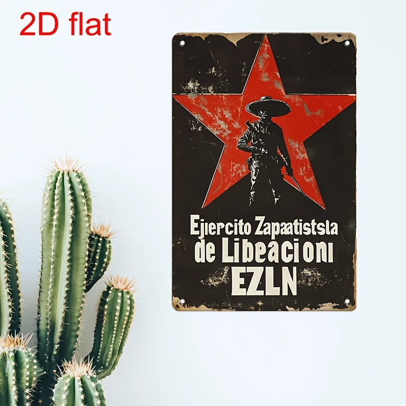 - Vintage Metal Wall Sign - EZLN Liberationist Star Design, , Durable Pre-Drilled Decorative Plaque for Home, Office, Garden, a