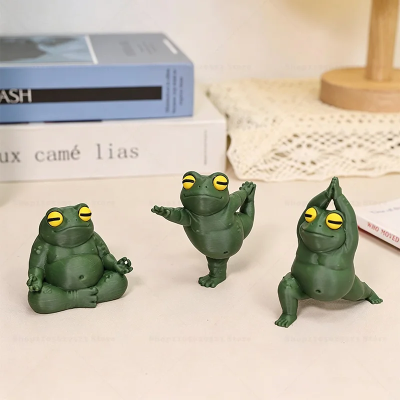 Yoga Frog Figurines 3D Printed Green Toad Statue for Home Office Garden Decoration, Cute Yoga Pose Decor,Gift for Yoga Lovers
