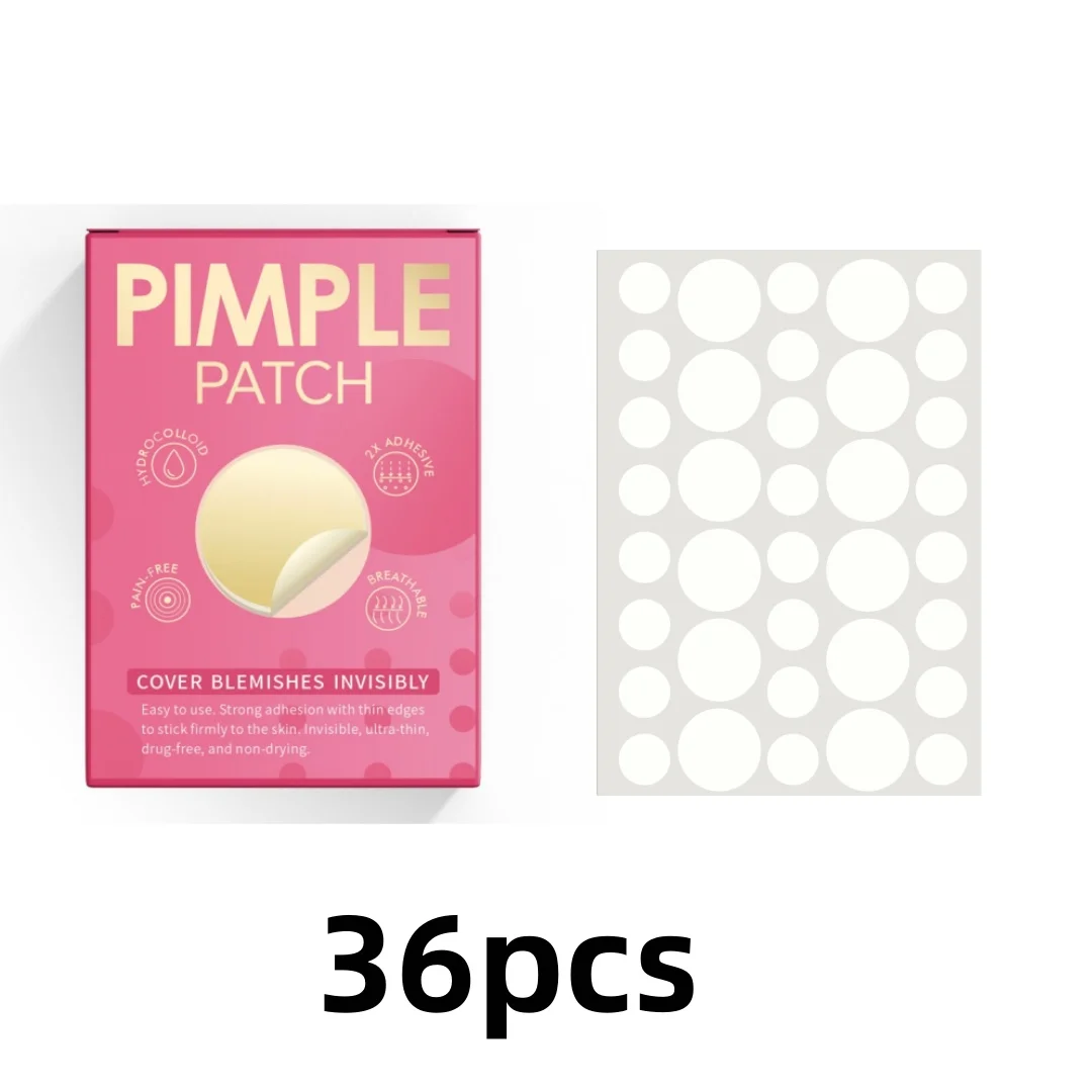 36pcs Hydrocolloid Acne Patches - Absorb Pus & Oil, Reduce Redness, Invisible Fit for All-Day Wear.