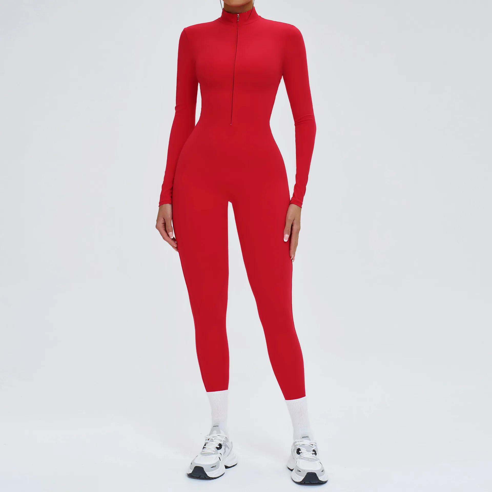 Autumn winter Sexy Elegant Women Zip-up O-neck Long Sleeve Jumpsuit Streetwear Female Overalls One Piece Fitness Sport Bodysuits