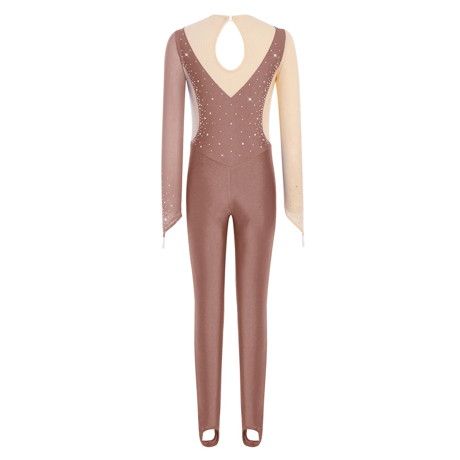 Rhinestone Gymnastics Bodysuit for Kids Long Sleeve Finger Holes Keyhole Back Jumpsuit Ballet Lyrical Ballroom Dance Leotard