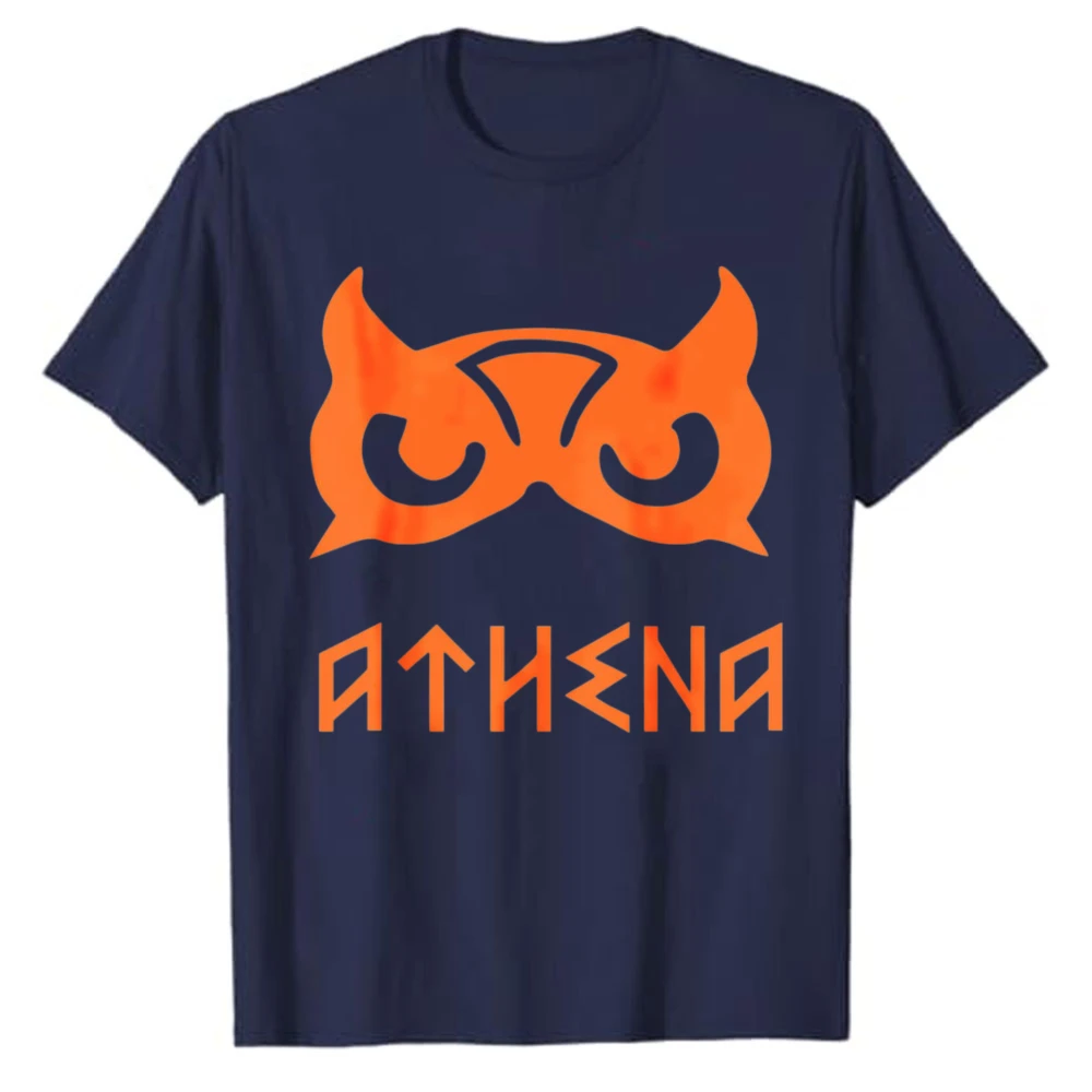 Athena Owl Mask Greek Mythology Rune Letter Graphic T‑Shirt Casual Cotton Tee Percy Jackson Goddess Symbol Orange Art Print Tops