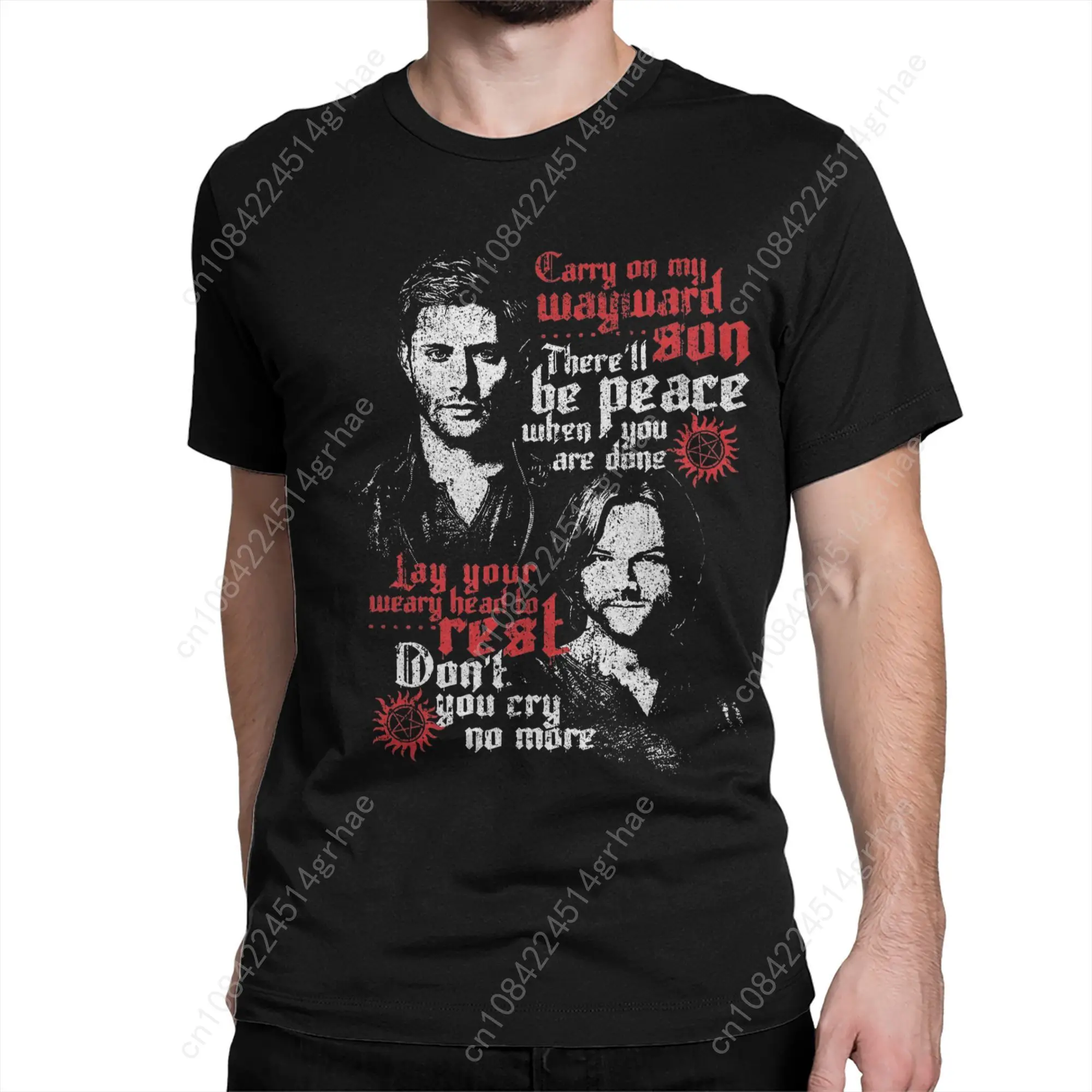 Supernatural  Cotton T-Shirt For Man Summer   Hip Hop Vintage T Shirts O Neck Popular Tee Shirt Oversized Design Tops